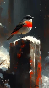 Vibrant Bird in Winter Scene