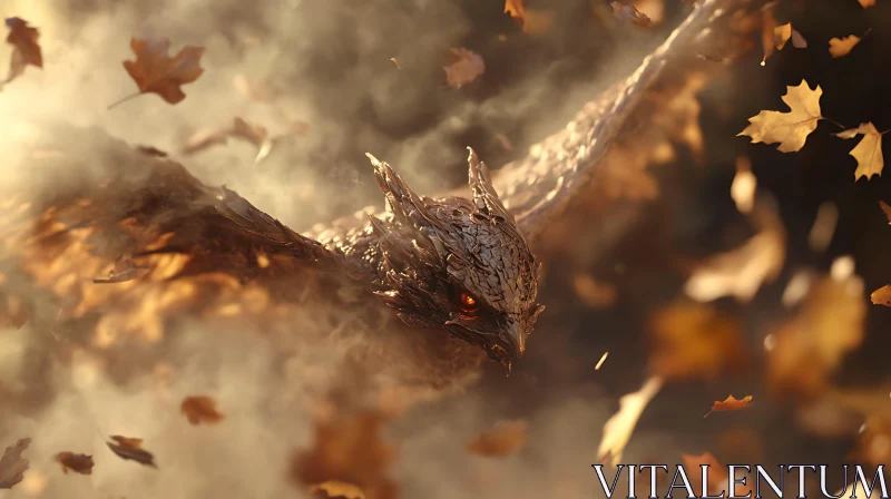 Dragon Soaring Through Autumn Leaves AI Image