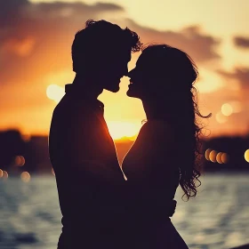 Sunset Embrace: A Couple's Silhouette