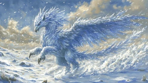 Winter Dragon Striding Through Snow