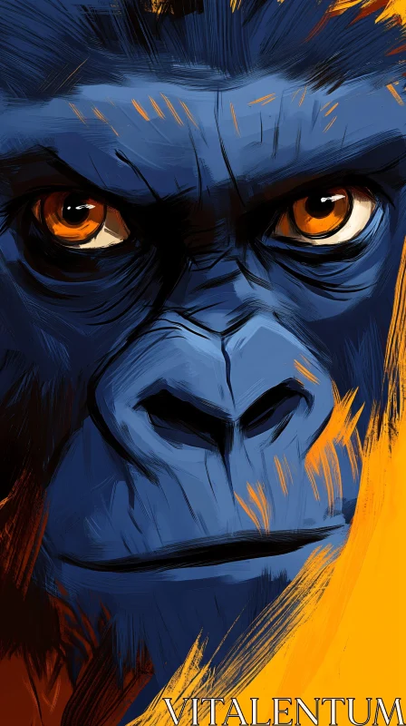 Blue Gorilla Art with Orange Gaze AI Image