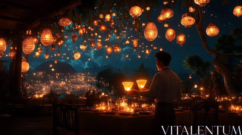 Glowing Lanterns in the Night AI Image