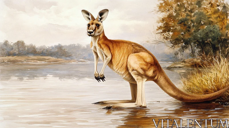 AI ART Wild Kangaroo by Water