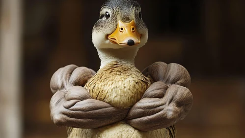 Duck with Muscles Funny Image