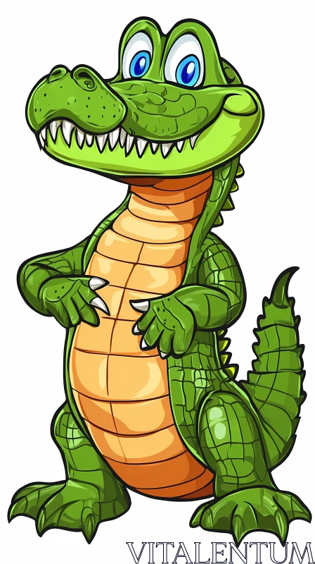 Smiling Cartoon Crocodile with Green Scales AI Image