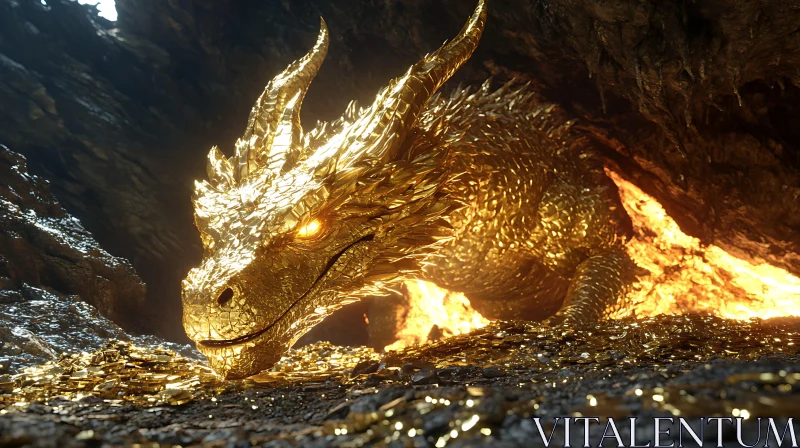 AI ART Golden Dragon guarding its Treasure