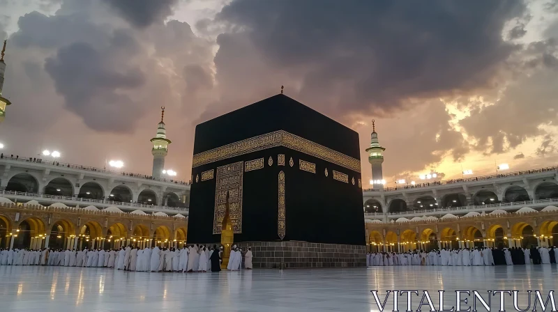 Kaaba at Dusk: A Spiritual Gathering AI Image