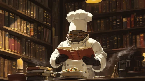 Culinary Chef Reading in Library