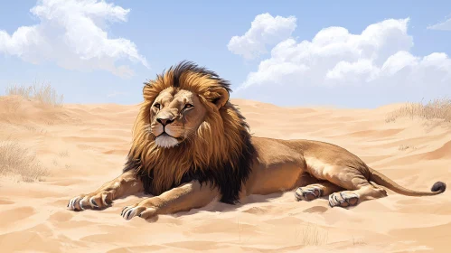 Lion Resting in Desert Serenity