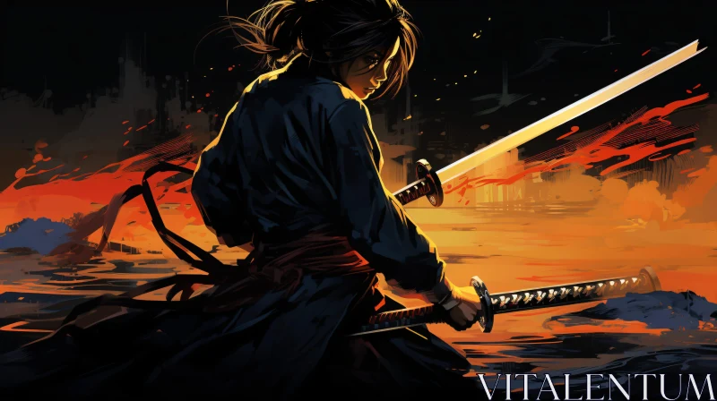 AI ART Female Samurai with Swords Illustration