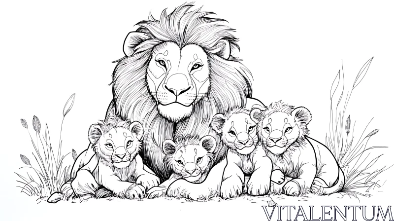 AI ART Lion and Cubs Sketch