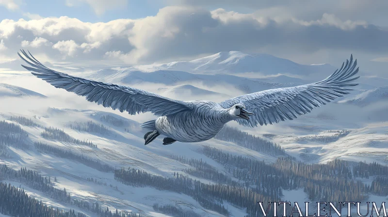 Bird Flying Over Snowy Peaks AI Image