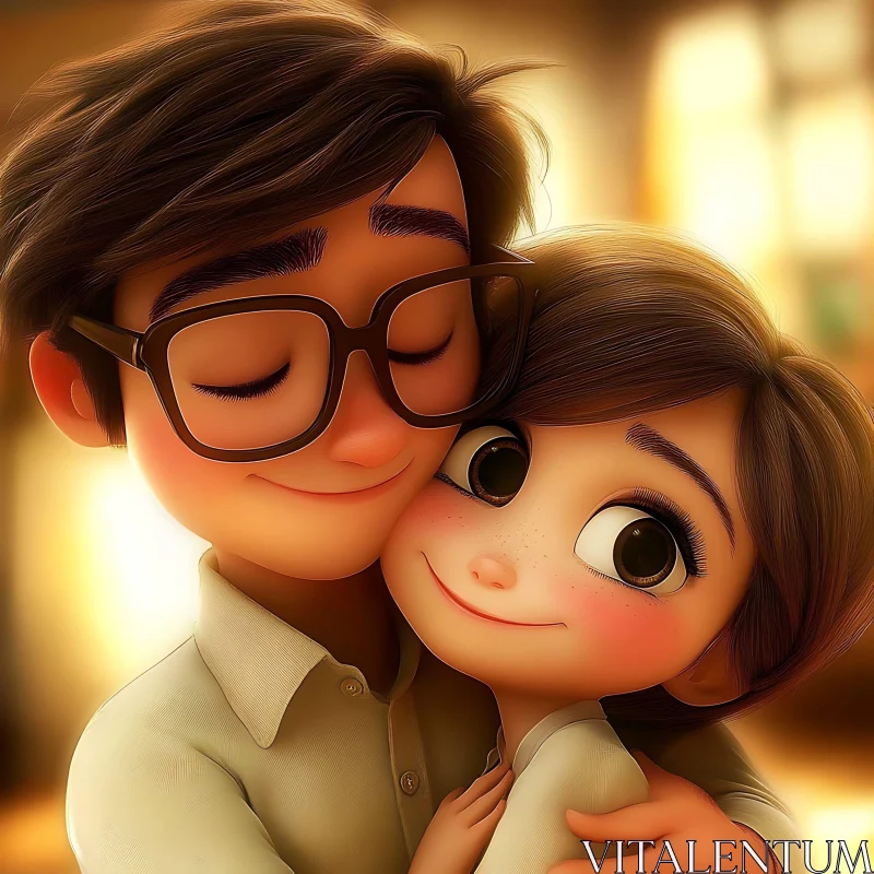 Affectionate Cartoon Couple AI Image