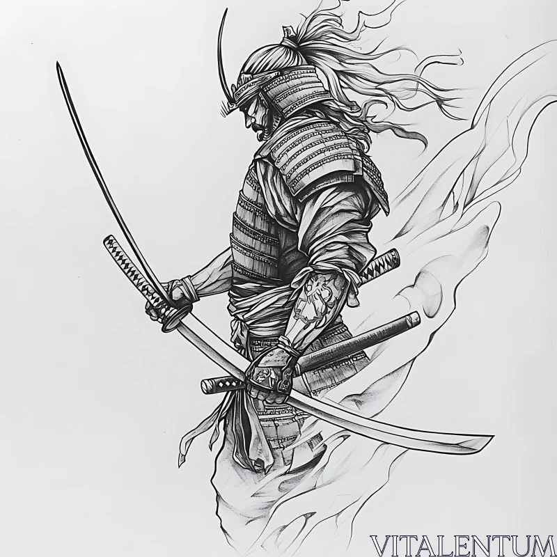 AI ART Monochrome Samurai Illustration