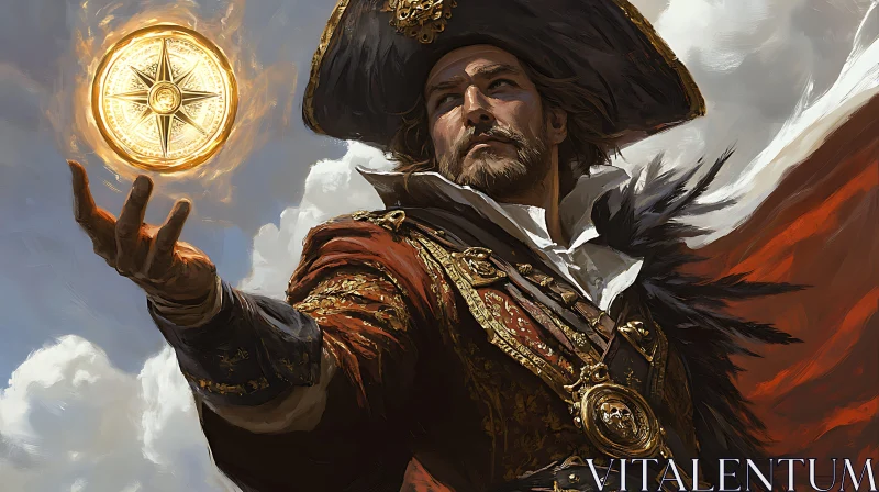 AI ART Fantasy Pirate Holding Magical Compass