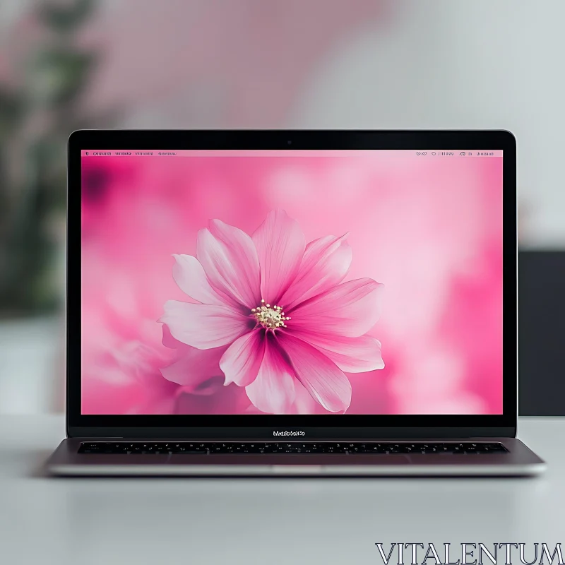 Sleek Laptop Featuring Flower Wallpaper AI Image