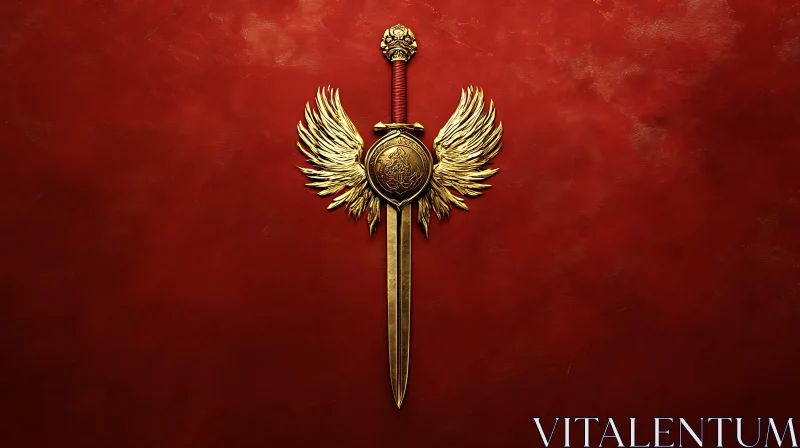 Winged Sword on Crimson Texture AI Image