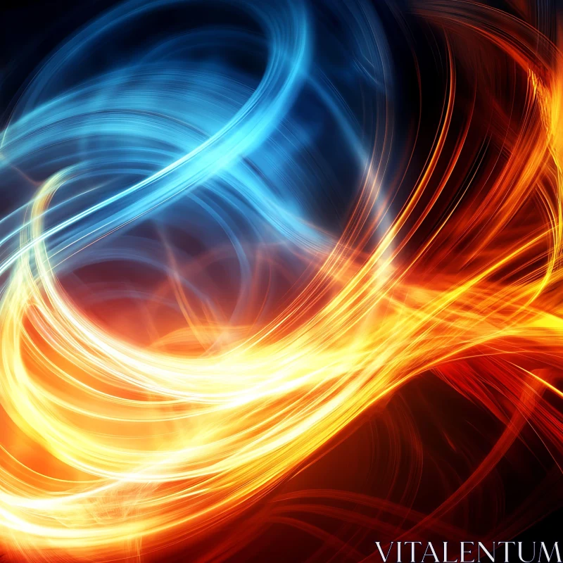 Dynamic Abstract Light Swirls in Blue and Orange AI Image