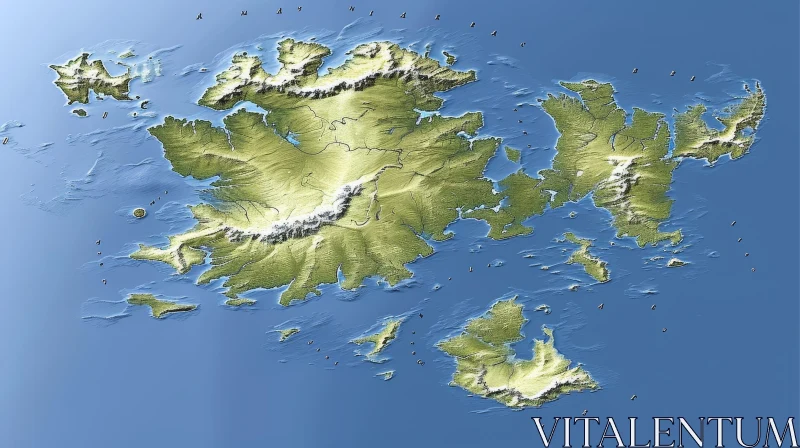Detailed Relief Map of a Fictional Fantasy World AI Image