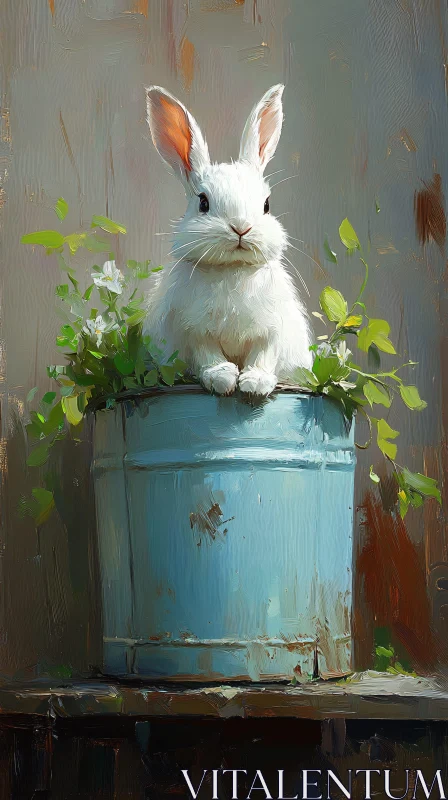 Charming White Rabbit Among Greenery AI Image