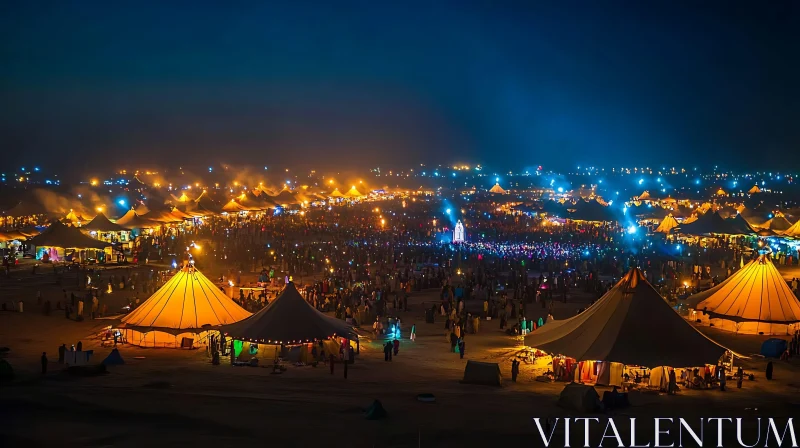 Illuminated Tents at Night Gathering AI Image