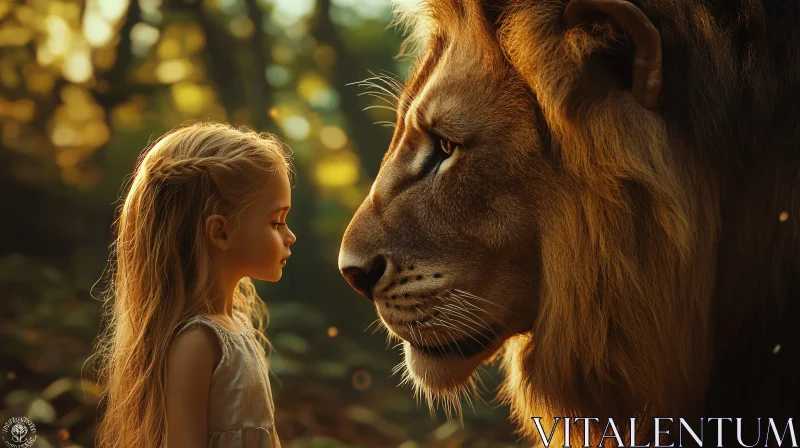 A Girl and a Lion AI Image