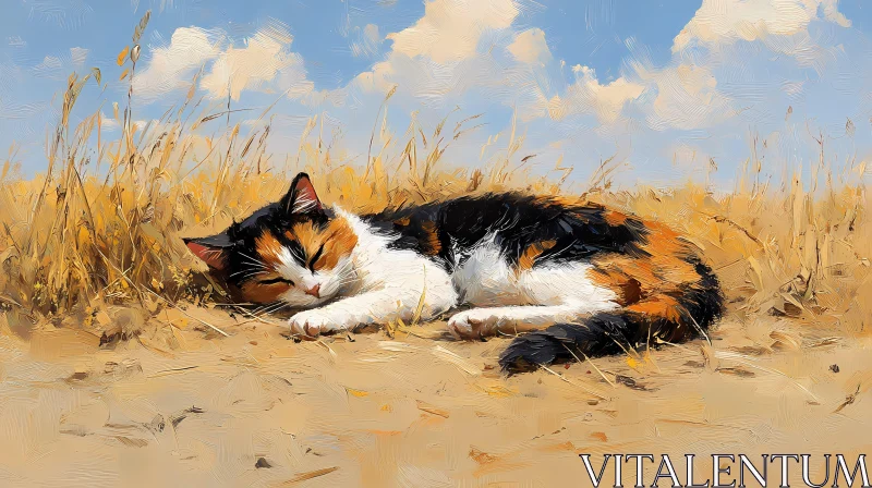 Peaceful Cat in a Sunlit Meadow AI Image