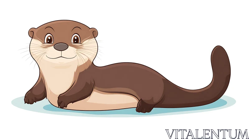 Cute Otter Cartoon Art AI Image