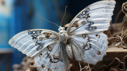 Ethereal White Butterfly with Blue Wings and Silver Highlights