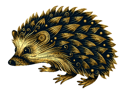 Golden Hedgehog T-Shirt Design with Elegant Patterns