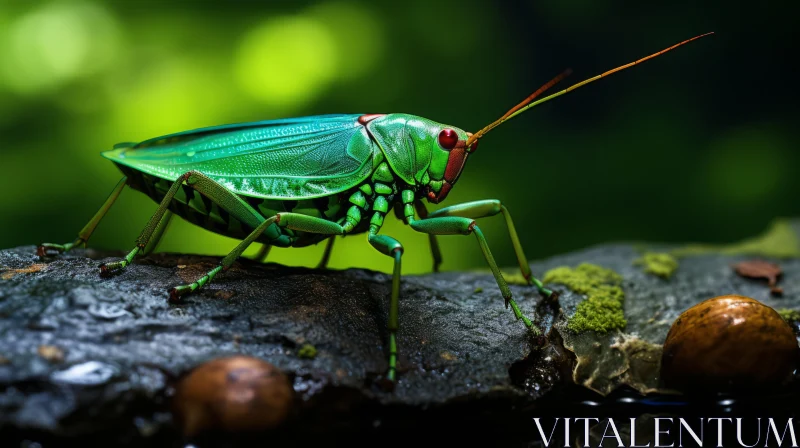 Green Grasshopper in Natural Environment - A Forestpunk Aesthetic AI Image