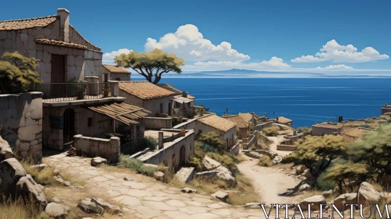 Mediterranean-Inspired Anime Art Village by the Ocean AI Image
