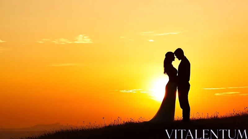 Sunset Embrace: A Couple's Silhouette AI Image