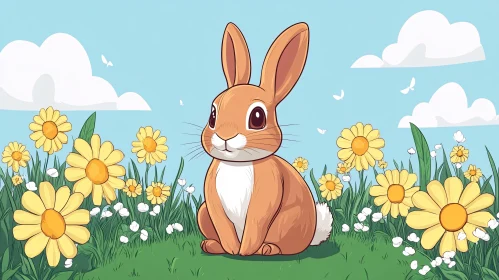 Whimsical Bunny Among Daisies