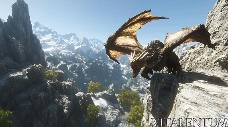 Mountain Dragon Fantasy Scene AI Image