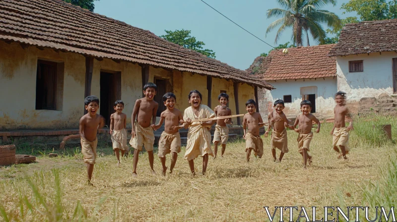 Kids Playing in Village AI Image