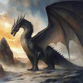 Fantasy Dragon on Mountain Peak