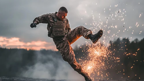 Soldier Kicking Sparks