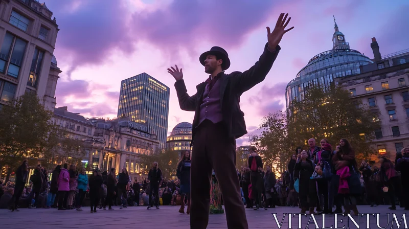 Street Performer at Twilight AI Image