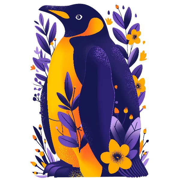 Penguin and Flowers Illustration POD Design