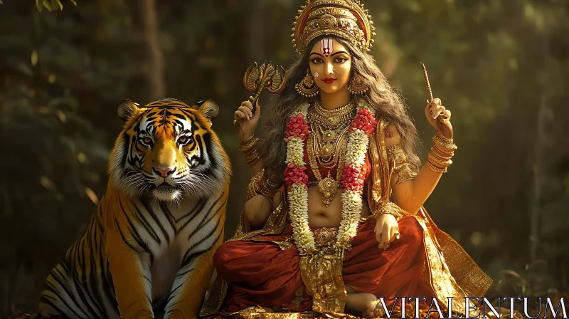 AI ART Goddess and Tiger Portrait