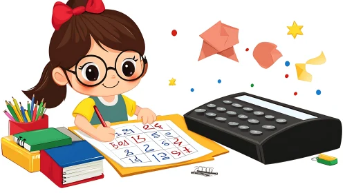 Girl with Glasses Doing Math