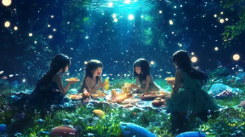 Serene Underwater Picnic Anime Illustration