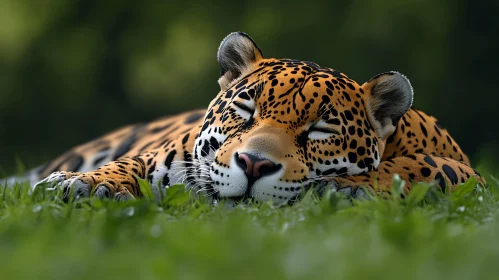 Leopard Resting on Grass