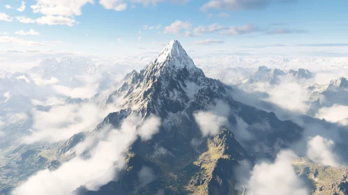 Snowy Mountain Summit in Serene Landscape