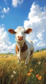 Pastoral Cow under Blue Skies