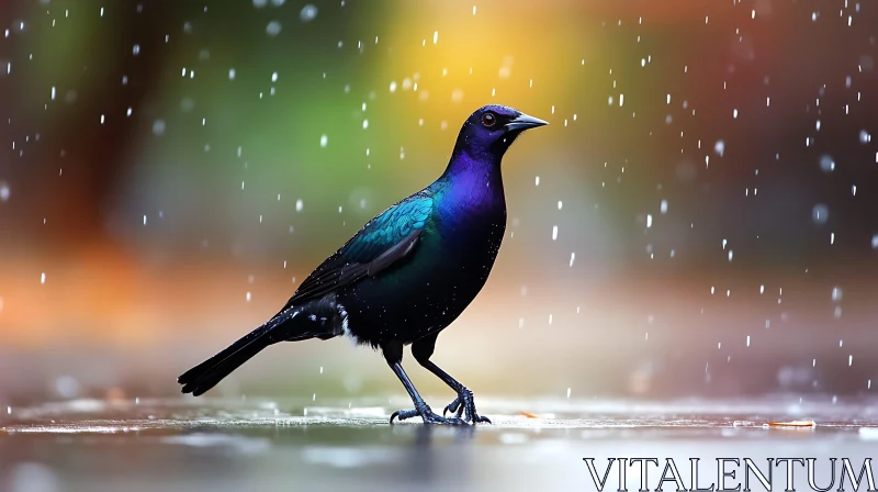 Starling Bird Standing in Rain AI Image