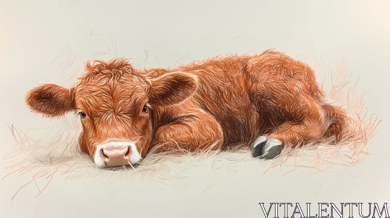 AI ART Gentle Calf Lying on Hay