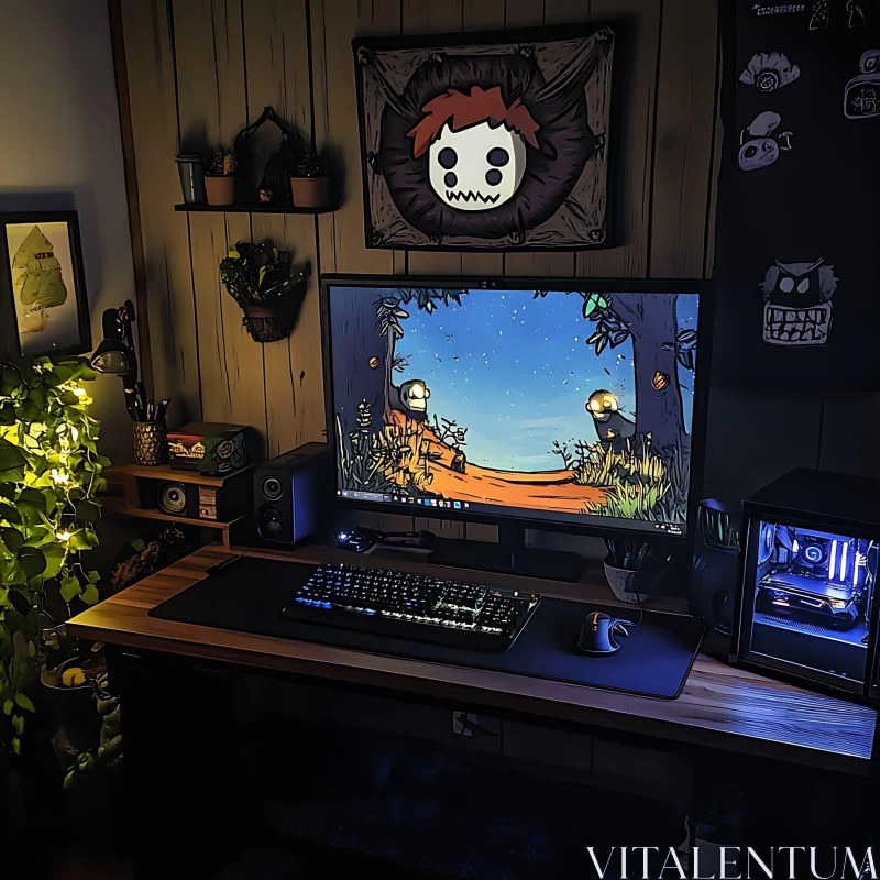 Well-Decorated Home Office with Gaming Setup AI Image