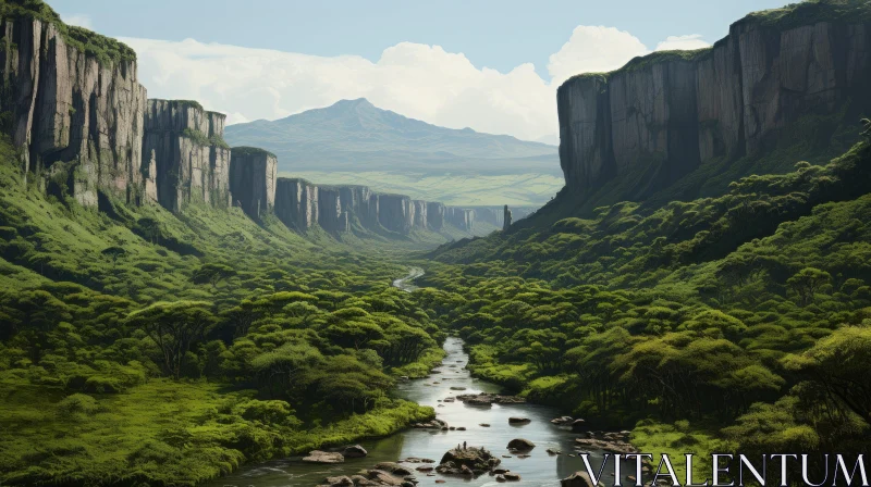 Animated River Flowing Through a Sublime Wilderness Valley AI Image
